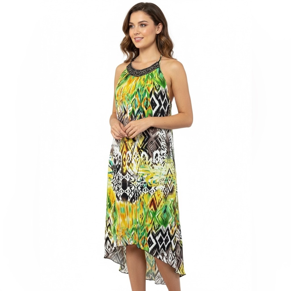 Allen B by Allen Schwartz Halter Beaded Geometric Dress Size 4 NWT